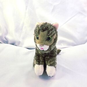 Cuddle Barn Lil Bub Tabby Cat Plush Toy Green Eyes Sitting 6 Inch 2014